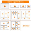 Diagram dat verschillende configuraties van Posity lade organizers toont.