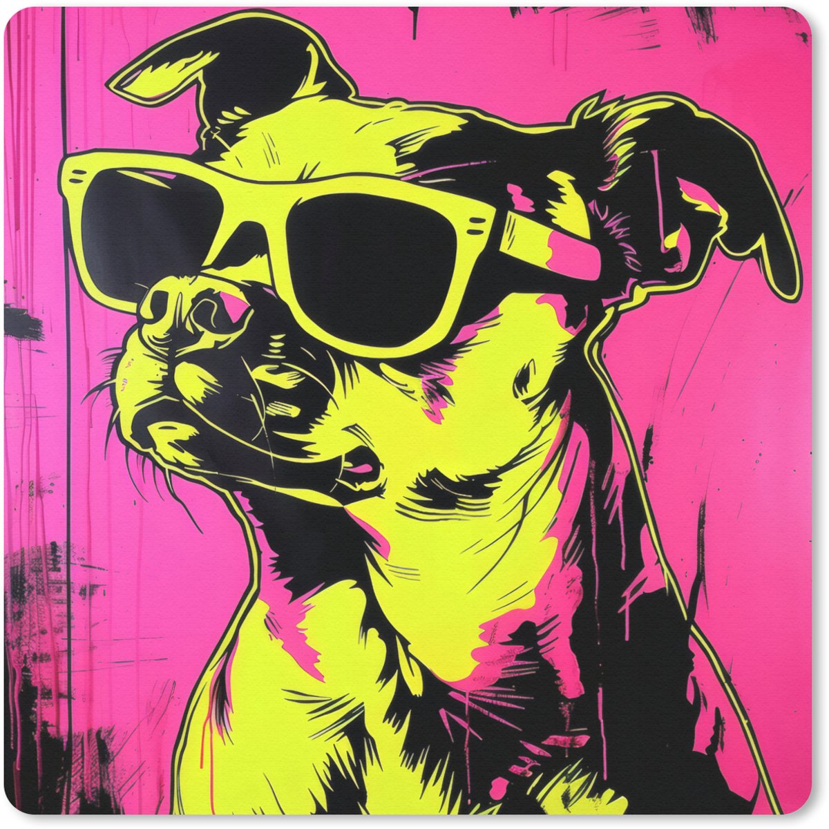 Muismat 30x30 cm - Mousepad Hond - Zonnebril - Roze - Art - Muismatten
