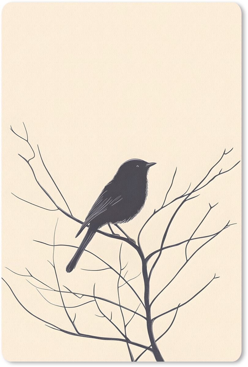 Muismat 18x27 cm - Mousepad Vogel - Zwart - Tak - Minimalistisch - Muismatten