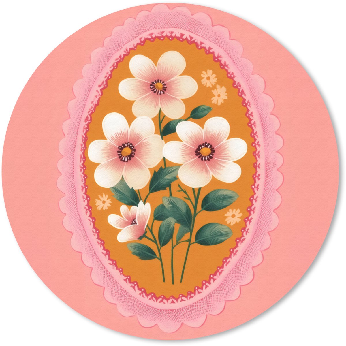 Muismat rond 40x40 cm - Mousepad Illustratie - Bloemen - Rand - Roze - Ronde muismatten
