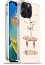 Telefoonhoesje Geschikt voor iPhone 15 Pro Max hoesje - Vaas - Bloemen - Madeliefjes - Beige - Siliconen Telefoonhoesje Telefoonhoesje