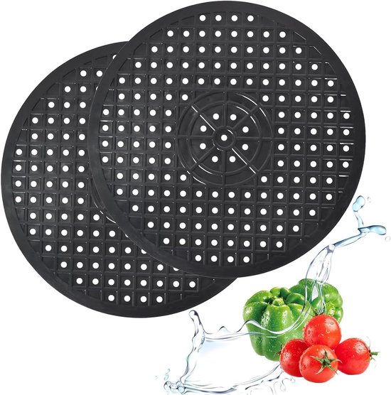 Spoelbakmat, 2 stuks, beschermmat voor spoelbak, rond, zwart, rubber, gootsteenmat, gootsteenmat, rubber, inklapbaar, rond, herbruikbaar, voor badkamer, keuken, tuin