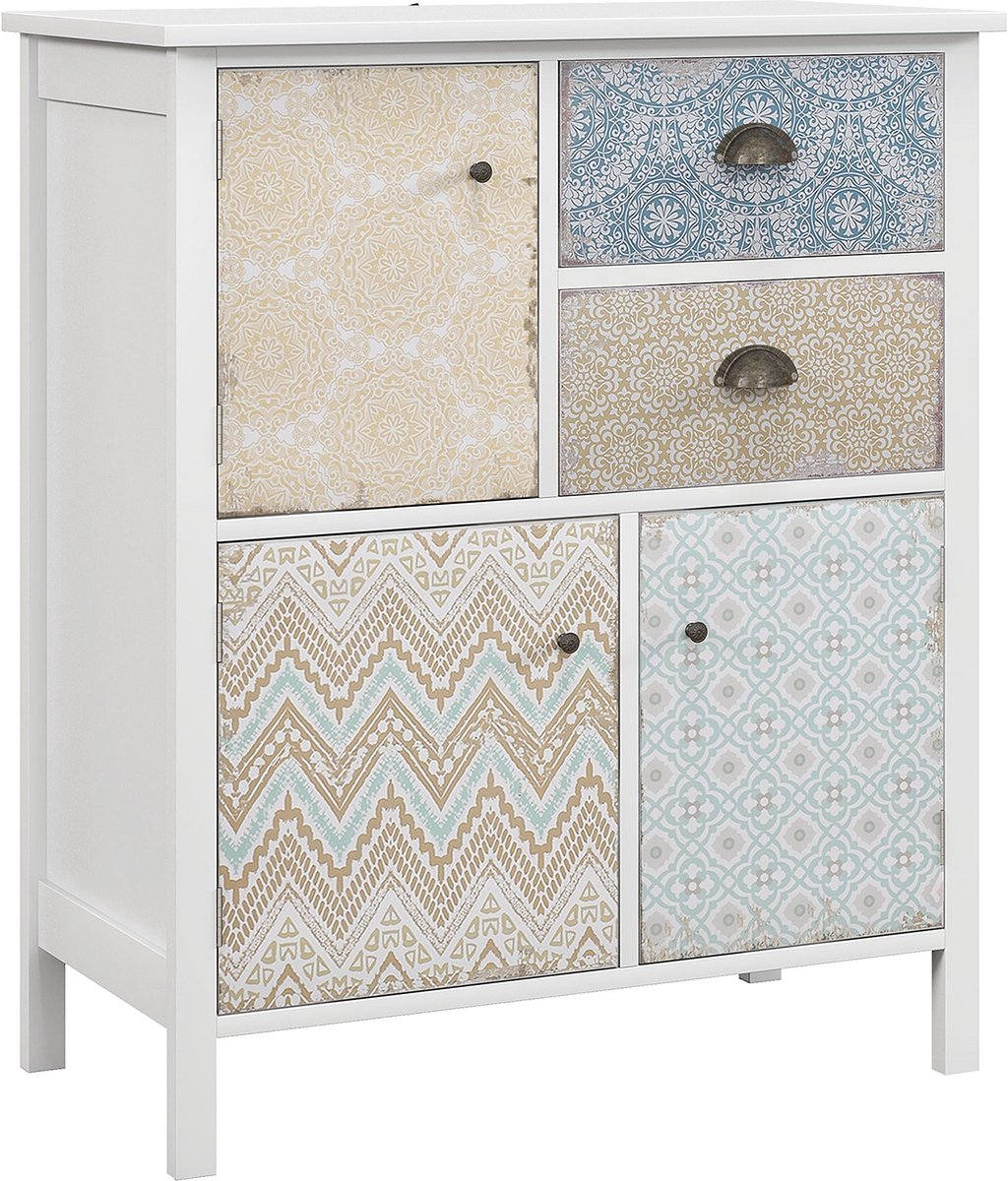 Merax Ladekast Wit Met 2 Lades En 3 Open Vakken Houten Opbergkast 68x34x80 cm Voor Woonkamer Of Slaapkamer