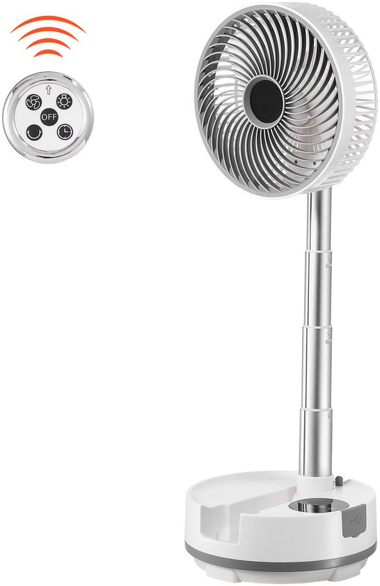 Draagbare oplaadbare ventilator 8 snelheden stille tafelventilator met afstandsbediening en oscillatie 20 cm