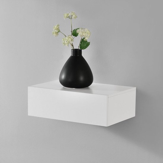 Wandplank met lade zwevend 46x30x15 cm wit glanzend