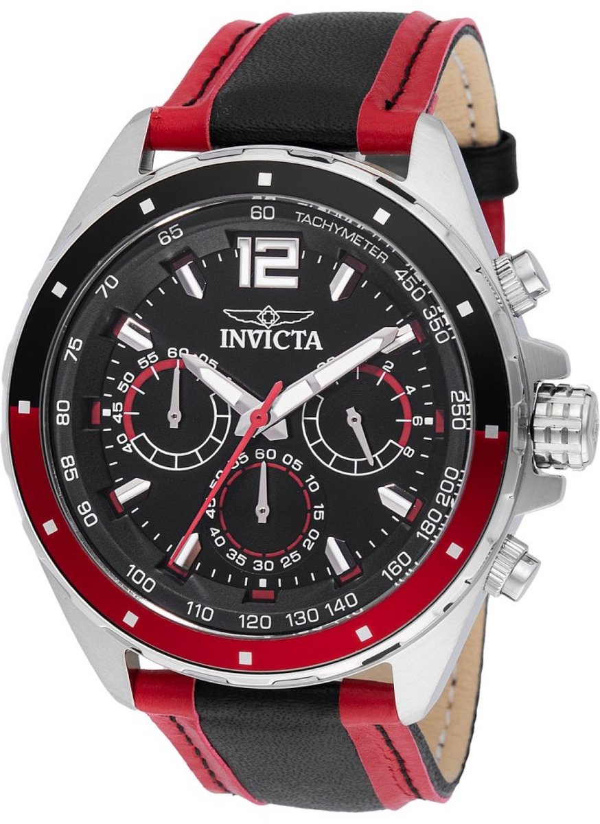 Invicta Racing 49355 Heren Horloge - Waterdicht - Analoog - Quartz Uurwerk - Roestvrij Staal met zwarte Wijzerplaat - 44mm