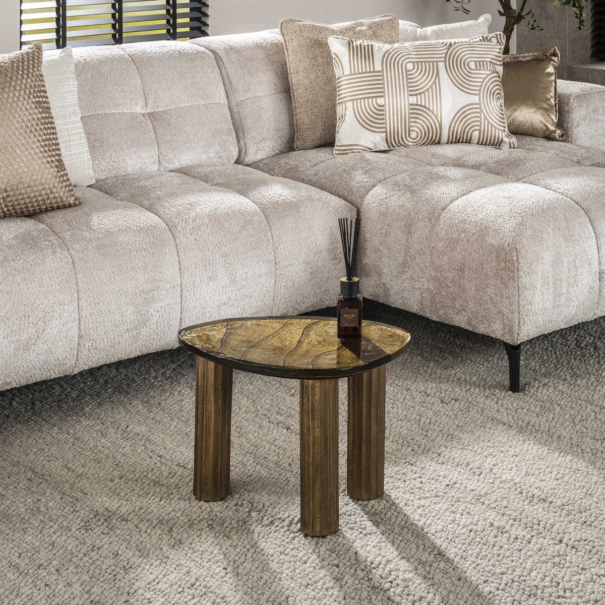 PS-Collection Salontafel Eclipse S - Goud Antiek - Glas/Aluminium - 51x37x35 cm - salontafels, salontafels rond, salontafels industrieel, salontafel rond hout metaal, salontafel rond zwart, salontafel vierkant, salontafel hout