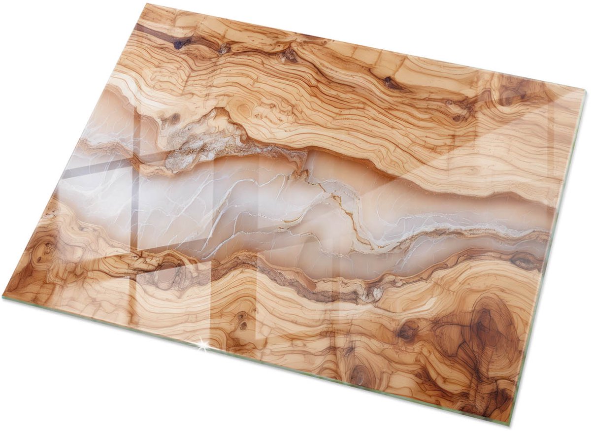 TULUP Tafelblad Glas - Natuurlijk Hout Met Hars Veiligheidsglas - 120 cm x 80 cm - Beige Gehard Glas - Rechthoekig Tafelblad Glas - Glazen Tafelblad Geschikt voor de Keukentafel - Glazen Plaat Beige Natuurlijk Hout Met Hars