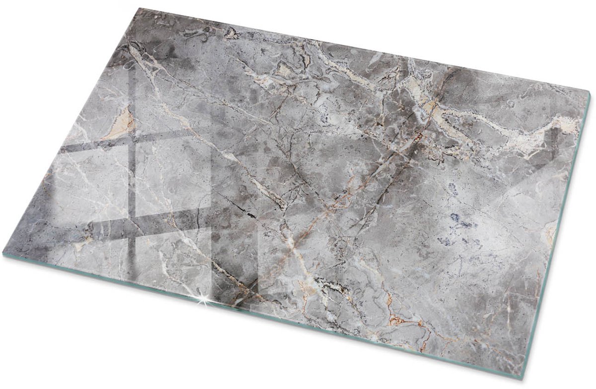 Tulup Tafelblad Glas - Natuurlijk Marmerpatroon Glazen Plaat - 100 cm x 70 cm - Grijs Glasplaat Tafel - Rechthoekig Tafelblad Glas - Glazen Tafelblad Geschikt voor de Keukentafel - Gehard Glas