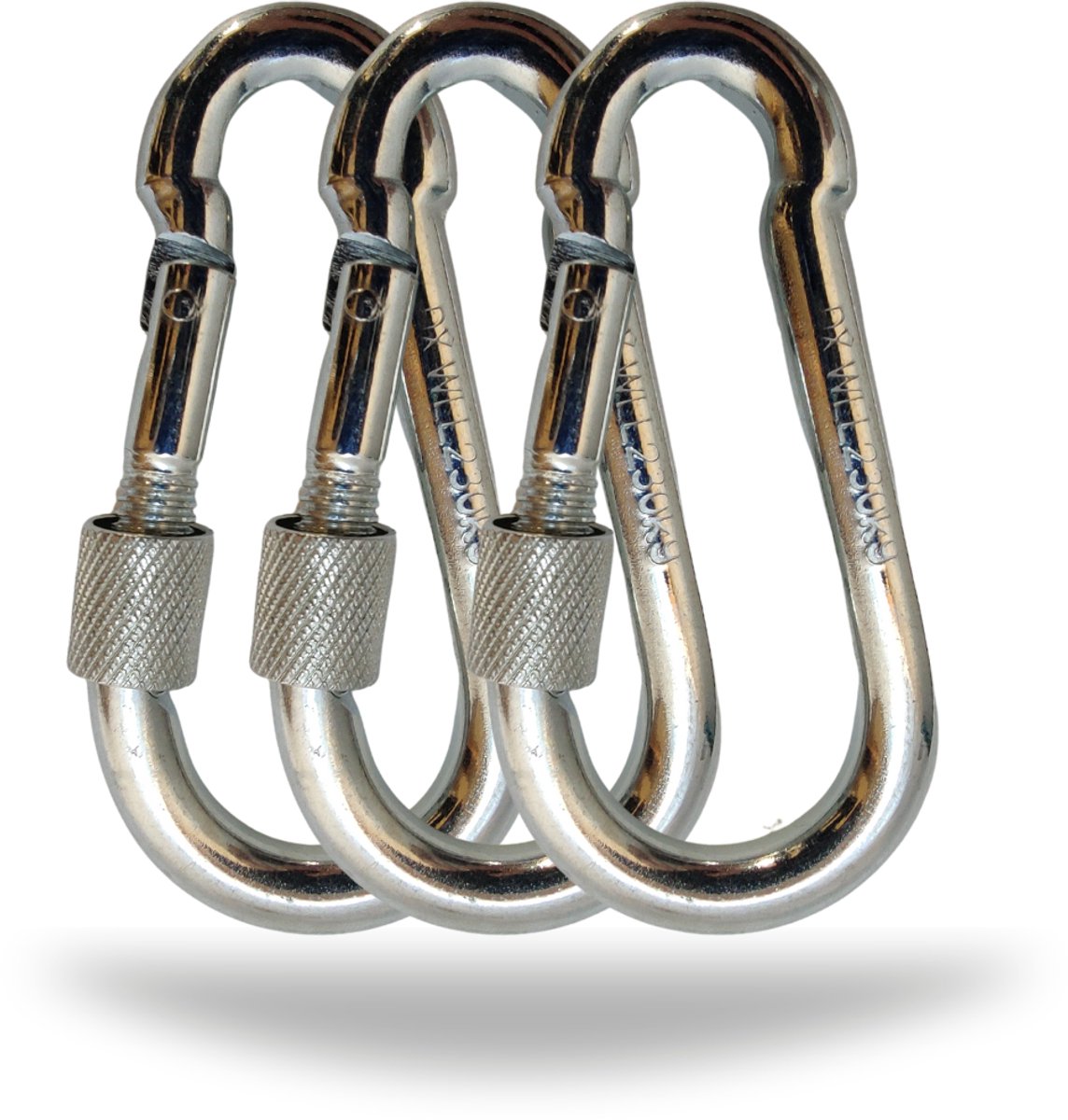 DX - Trio Schroefpakket Karabijnhaak - 3 stuks - 7x70mm - Gegalvaniseerd - Schroefmechanisme - Zilver - Verzinkt Staal