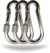 DX - Trio Schroefpakket Karabijnhaak - 3 stuks - 7x70mm - Gegalvaniseerd - Schroefmechanisme - Zilver - Verzinkt Staal