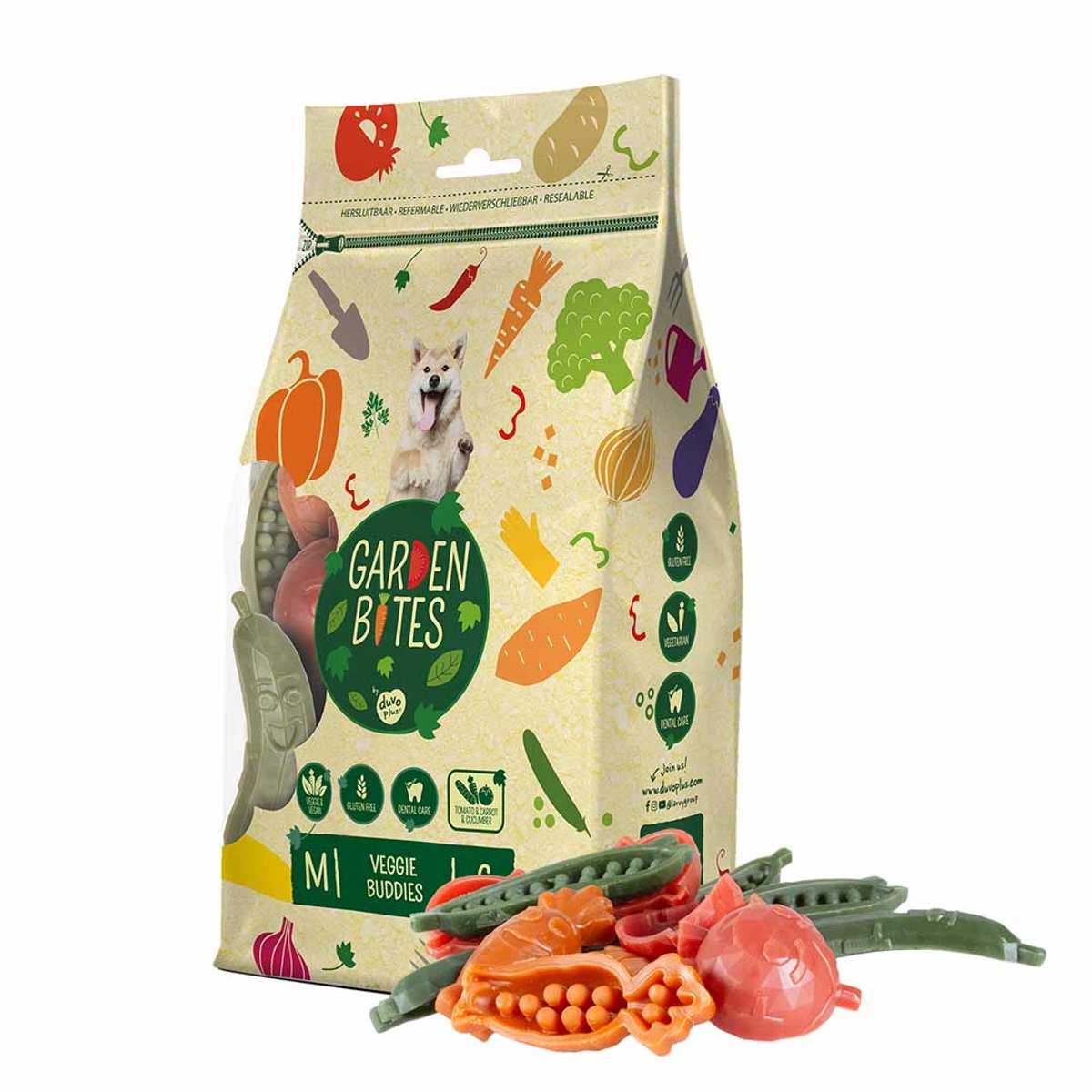 duvoplus Garden Bites - Veggie Buddies Hondensnacks - Hondensnoepjes - Vegetarisch & Glutenvrij - Medium 6st