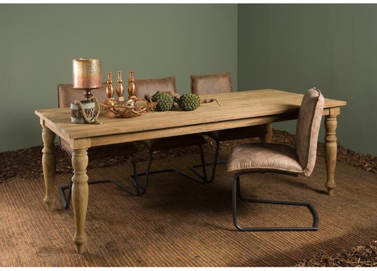 Tower Living Bologna Eettafel Teakhout – Klassieke Poten – Grey Wash – 180x90 cm Bruin