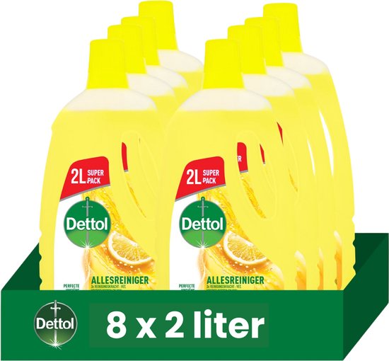Dettol - Allesreiniger - Sprankelende Citroen - Perfecte Hygiëne - 2L - Voordeelverpakking - 8 stuks