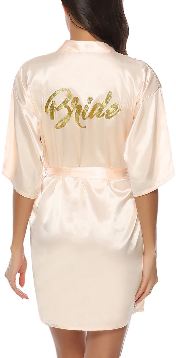 Dames Kimono Ochtendjas - Kort Zijden Satijn met Ceintuur & V-hals - Lichtgewicht Nachtkleding - Champagne XXL