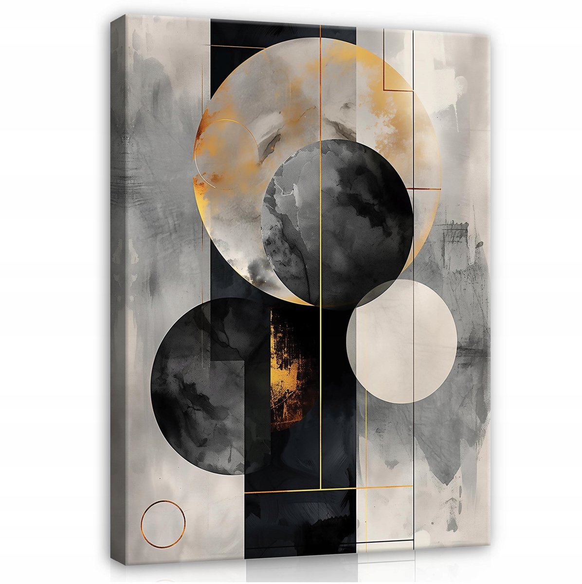WALLARENA Canvas schilderij - 100x70 cm - Art Deco abstractie goud op canvas voor slaapkamer en woonkamer multikleurig