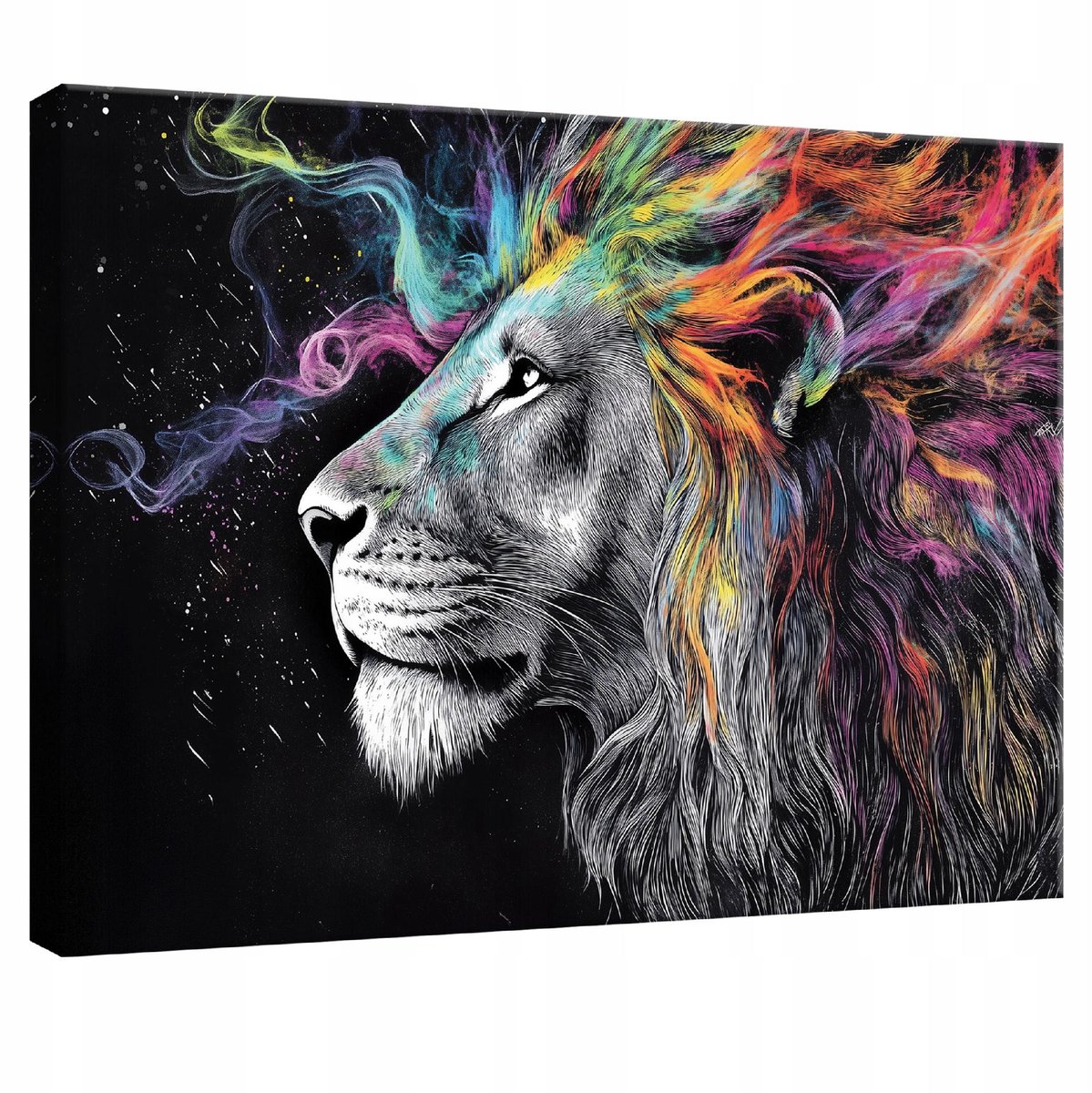 WALLARENA Canvas schilderij - 40x30 cm - abstracte leeuw voor slaapkamer, woonkamer en keuken multikleurig