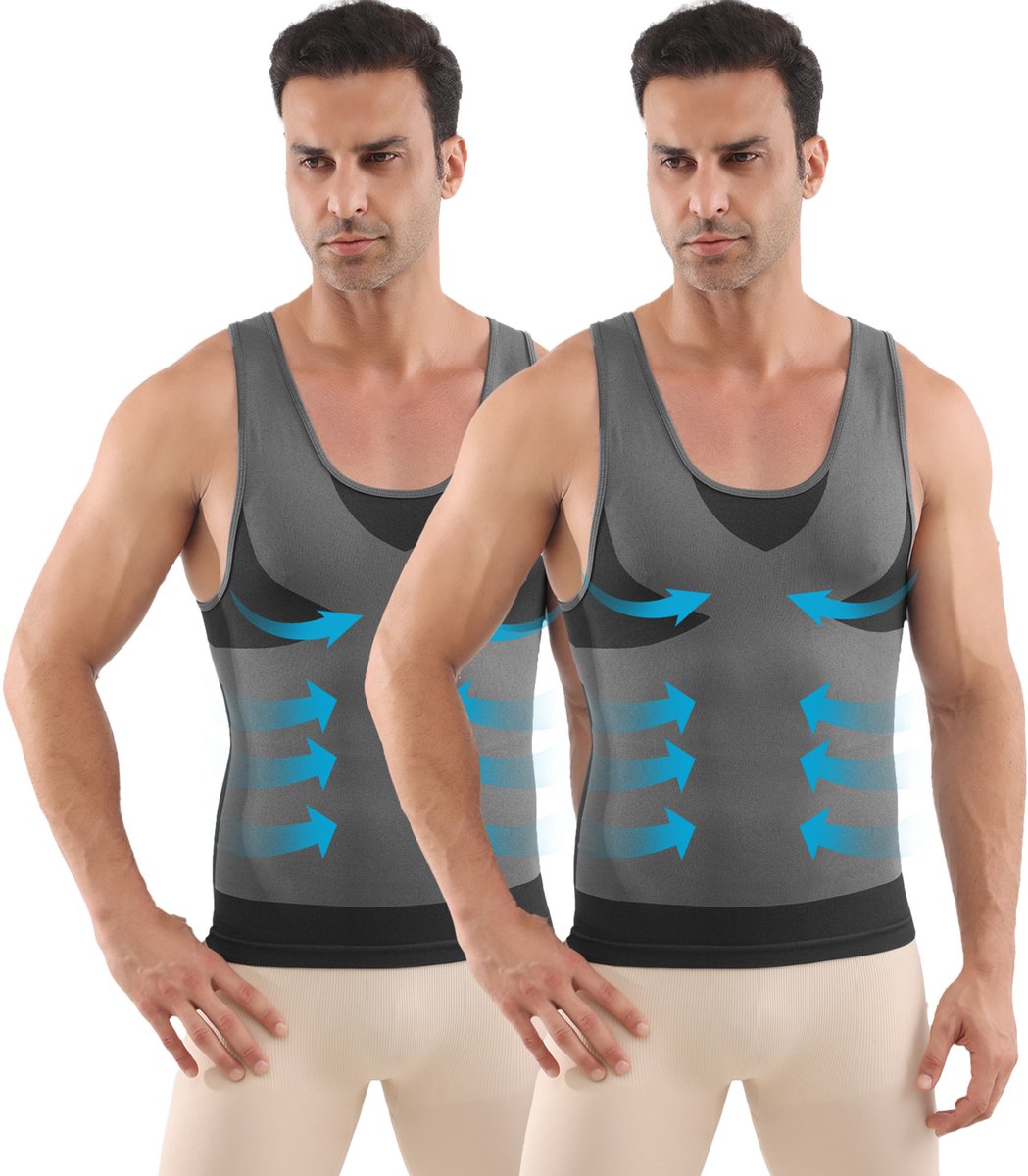 MEETHOO Corrigerend Hemd Mannen -2 Stuks - Body Buik Shapewear Shirt - Slim Waist Shaper - Mode - Body Shaper - Mouwloos-Zwart-M