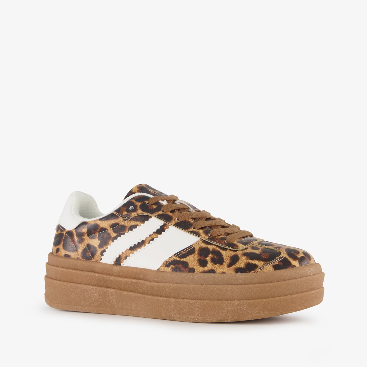 BLUE BOX dames sneakers met plateauzool en panterprint bruin Uitneembare zool