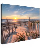 Tuinschilderij voor buiten 70x50 cm - Tuindecoratie Strand - Zee - Duin - Zonsondergang - Landschap - Tuinposter op canvas - Tuin muurdecoratie - Buitenschilderij decoratie - Schutting wanddecoratie - Buitencanvas