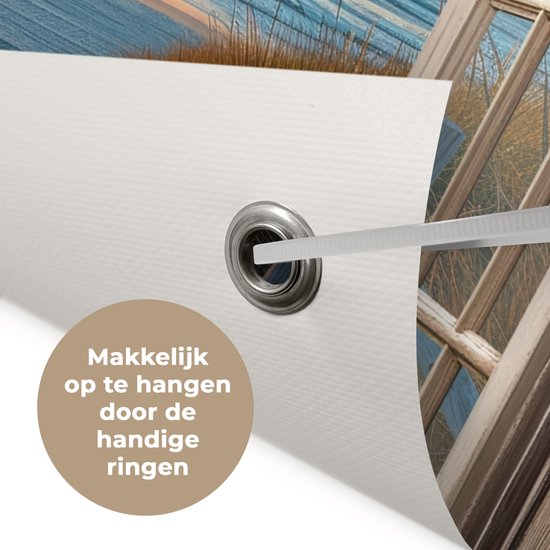 Tuinposter 40x30 cm - Tuindecoratie Doorkijk - Strand - Pad - Zonsondergang - Poster voor in de tuin - Buiten decoratie - Schutting tuinschilderij - Tuindoek muurdecoratie - Wanddecoratie balkondoek