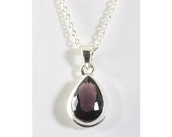Druppelvormige zilveren hanger met amethist aan ketting