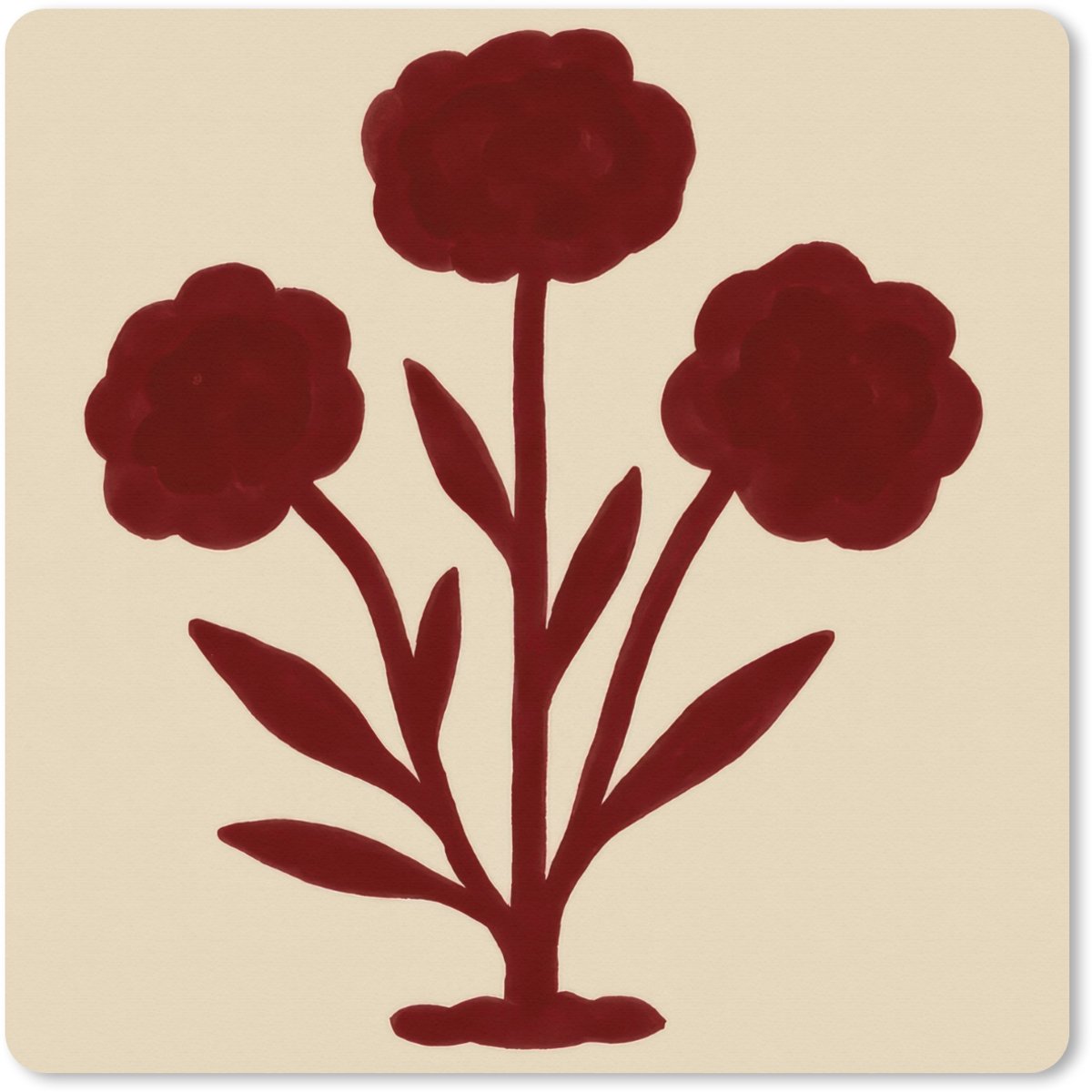 Muismat XXL 60x60 cm - Bureau onderlegger - Bureau mat Bloemen - Bladeren - Rood - Minimalistisch - Bureaumat - Gaming mousepad xl - Bureaulegger groot - Computer deskmat