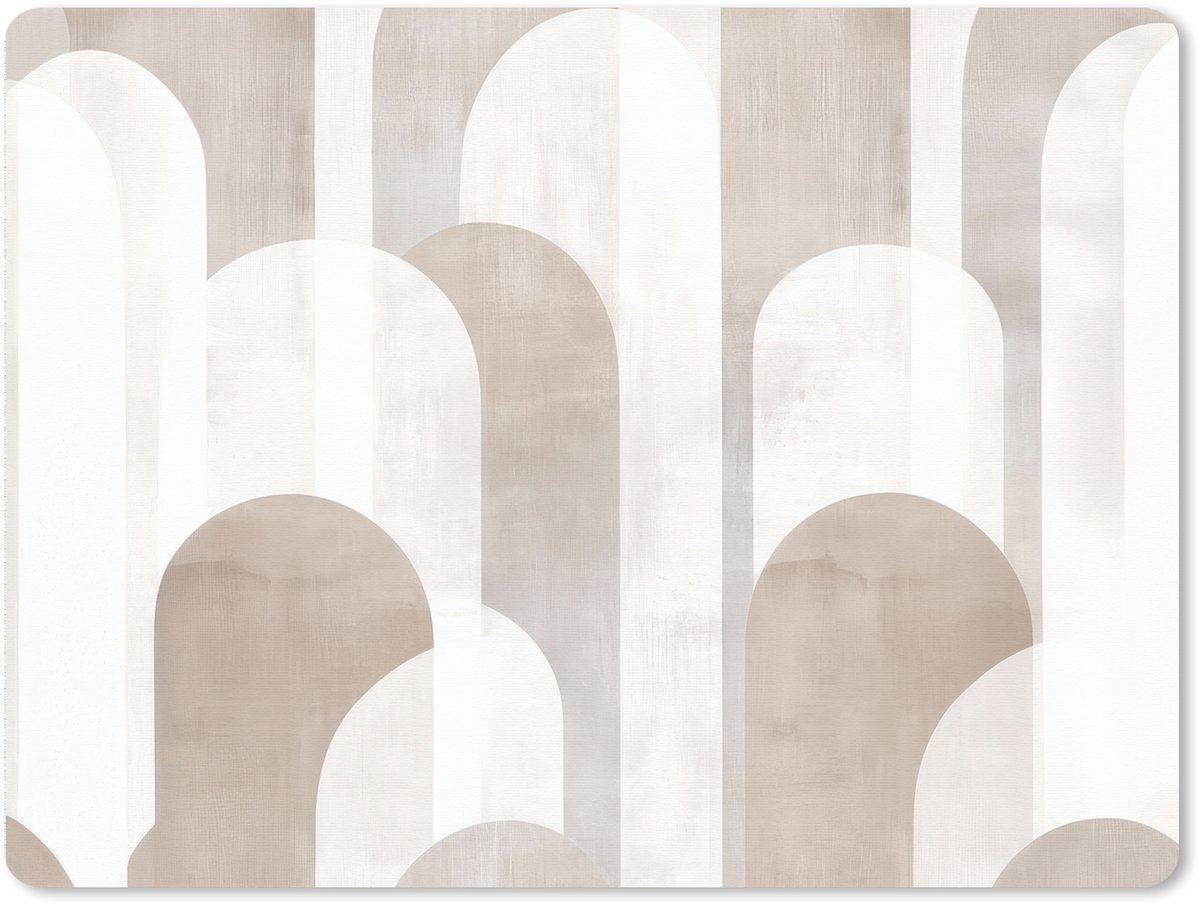 Muismat XXL 80x60 cm - Bureau onderlegger - Bureau mat Abstracte bogen - Modern - Beige - Bureaumat - Gaming mousepad xl - Bureaulegger groot - Computer deskmat