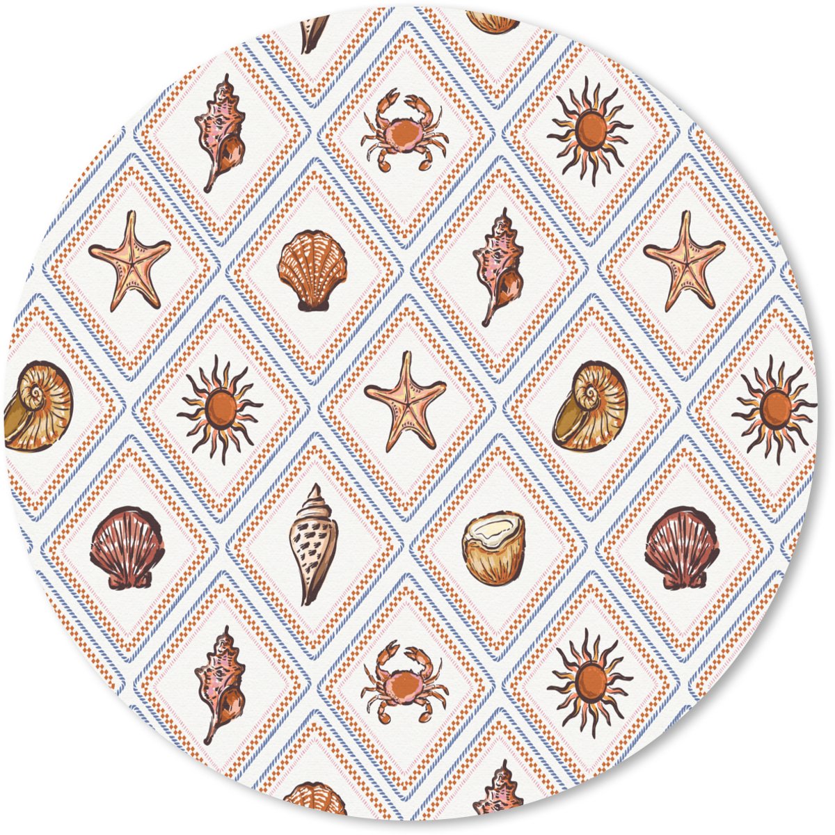 Muismat rond 30x30 cm - Mousepad Kust - Zee - Kokosnoot- Schelp - Ronde muismatten
