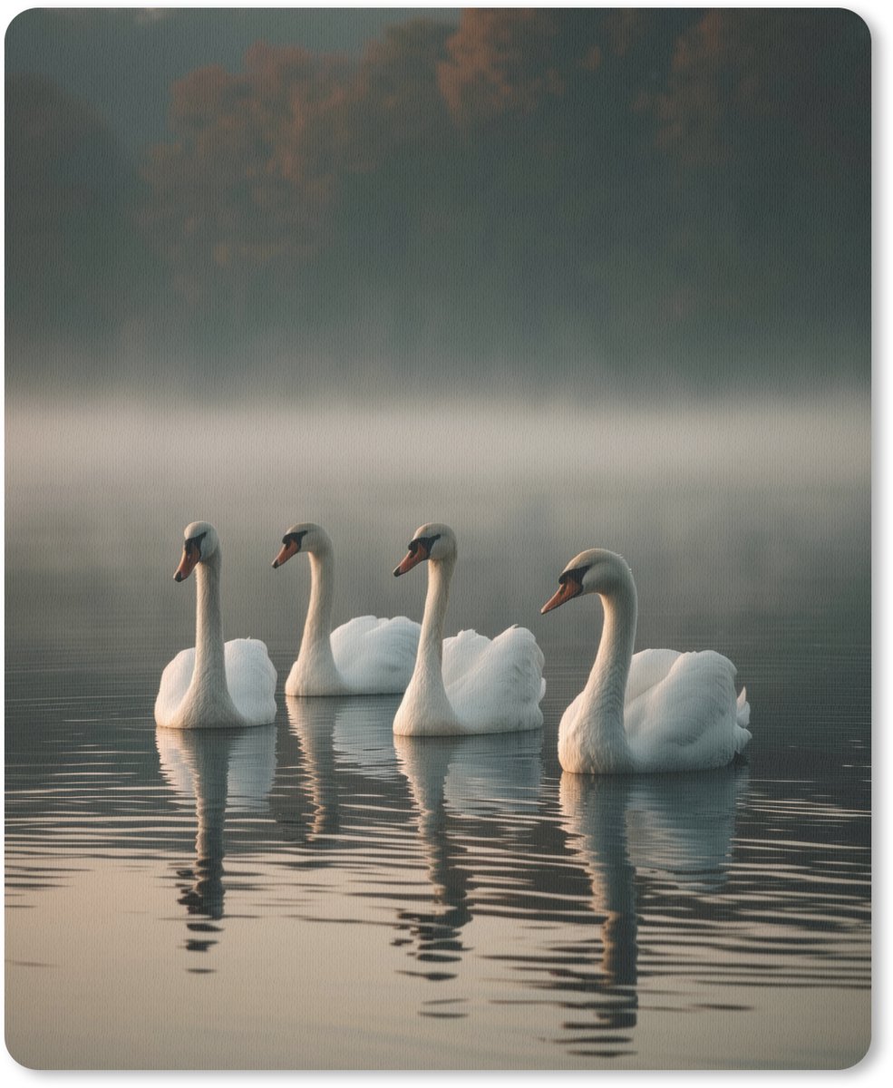 Muismat 19x23 cm - Mousepad Zwanen - Wit - Water - Mist - Muismatten