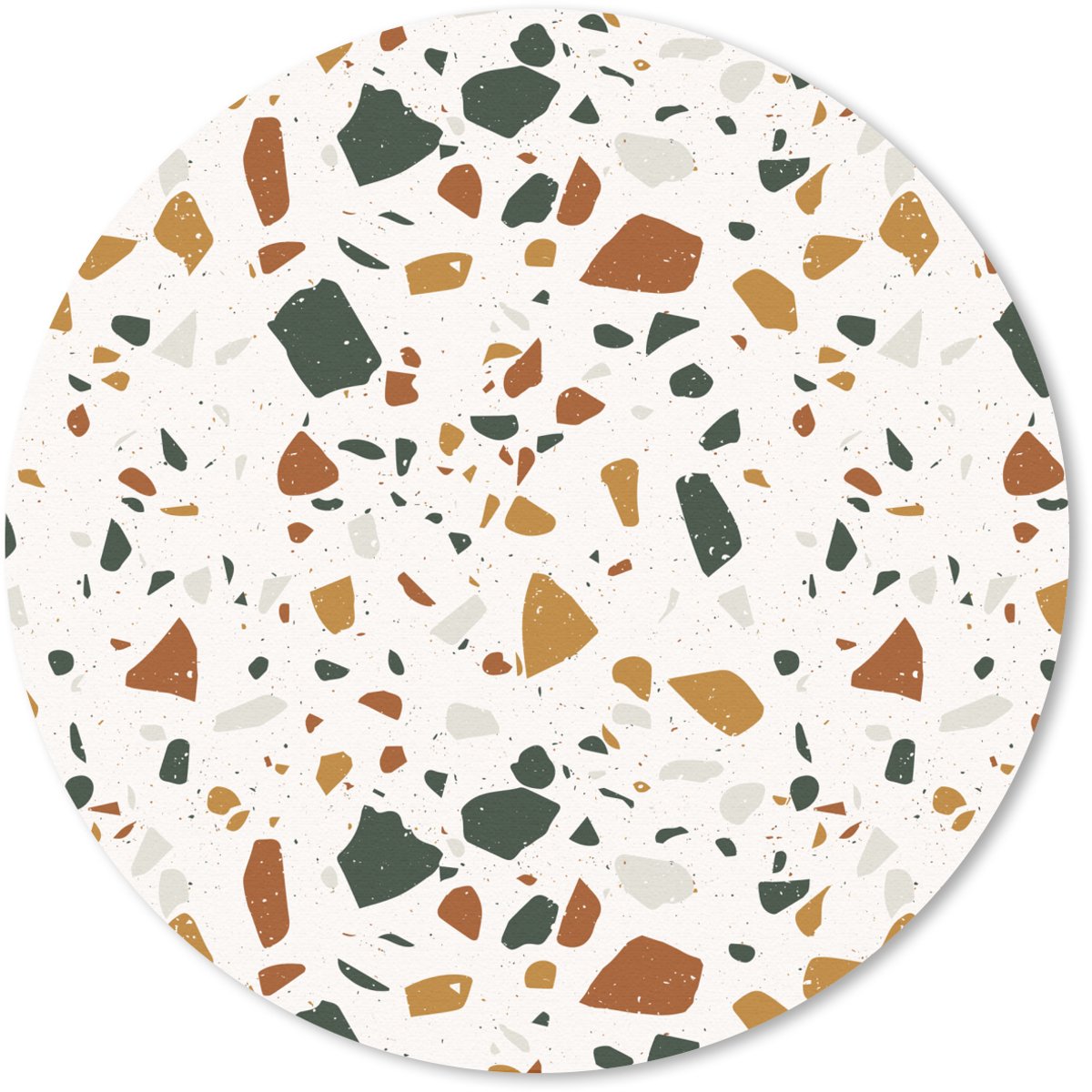 Muismat rond 50x50 cm - Mousepad Terrazzo - Patroon - Wit - Terra - Ronde muismatten