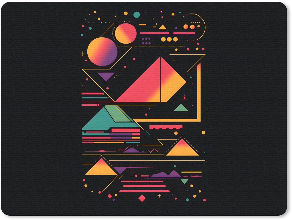 Muismat 23x19 cm - Mousepad Piramides - Cirkels - Neonkleuren - Geometrisch - Muismatten