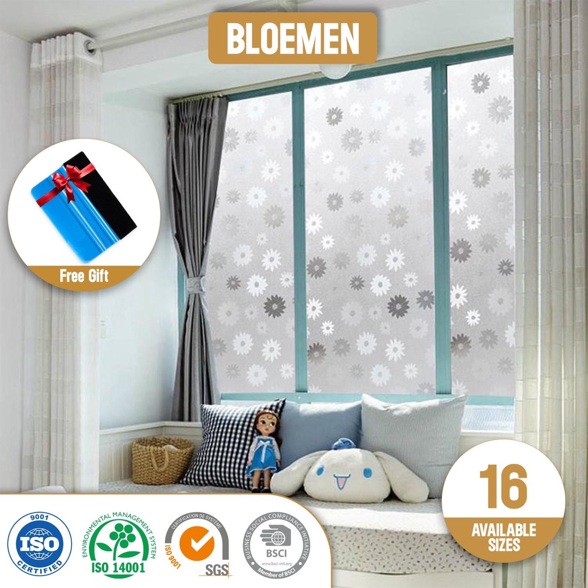 ZIA S & CO ZIA’S & CO-Raamfolie HR++60x300cm-Zonwerend & Isolerend-Anti inkijk-Statisch-Bloemen -Inclusief Rakel