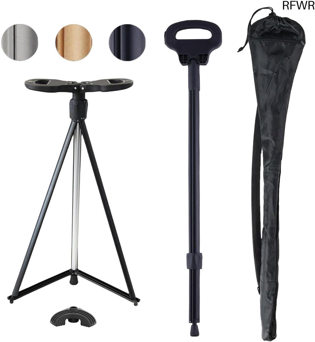 RFWR® Opvouwbare Wandelstok met Stoel - Lichtgewicht 2-in-1 Aluminium Wandelstok voor Senioren