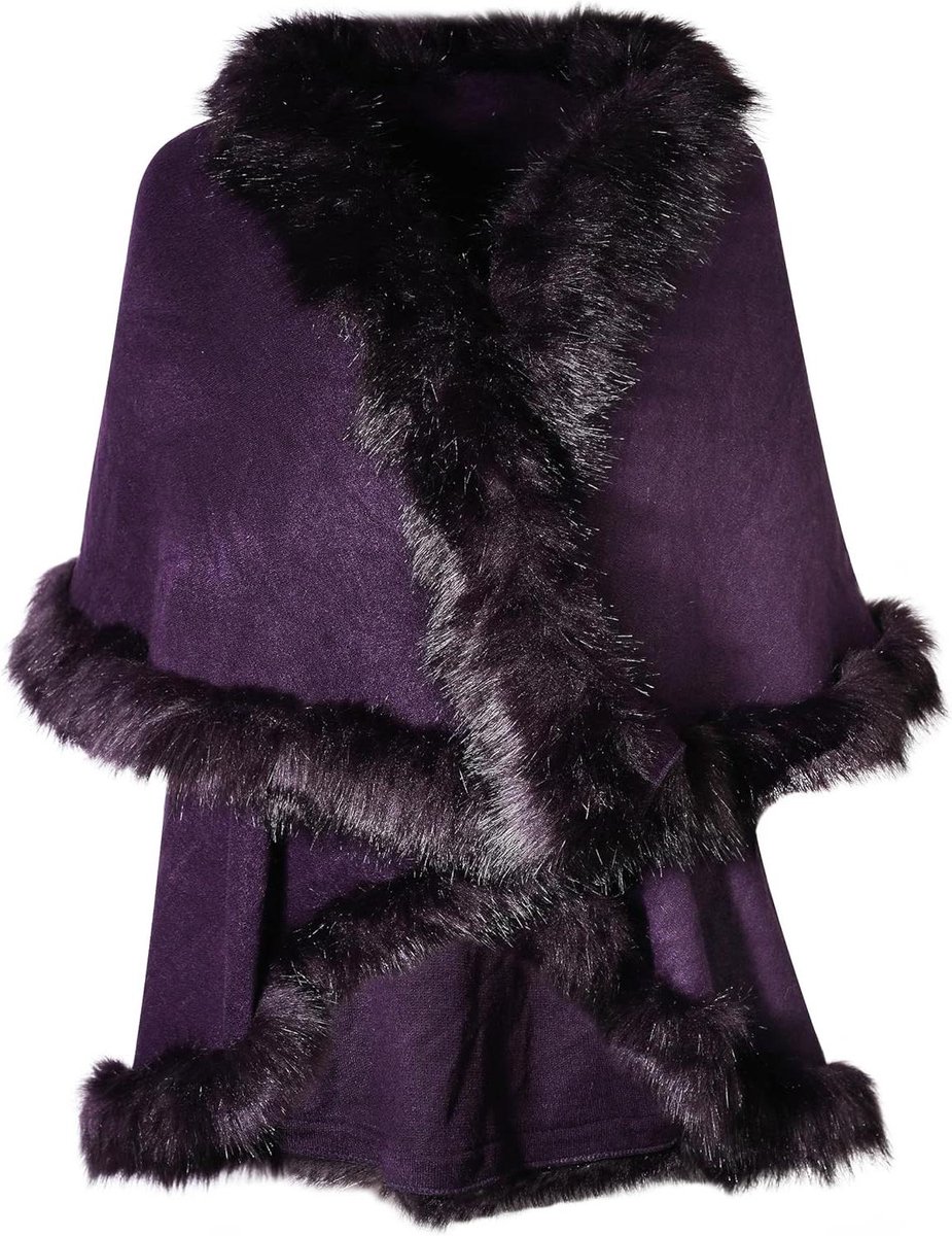 Winter Poncho met Nepbont voor Vrouwen - Gebreide Sjaal en Warme Cape - Fashion Accessoire voor Dames