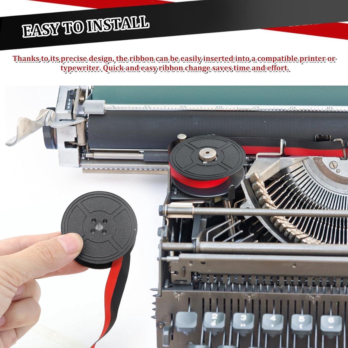 Ruban Encreur Machine à Écrire DIN 2103 32755 - Noir/Rouge, Double Bobine, Compatible Mécanique - 7