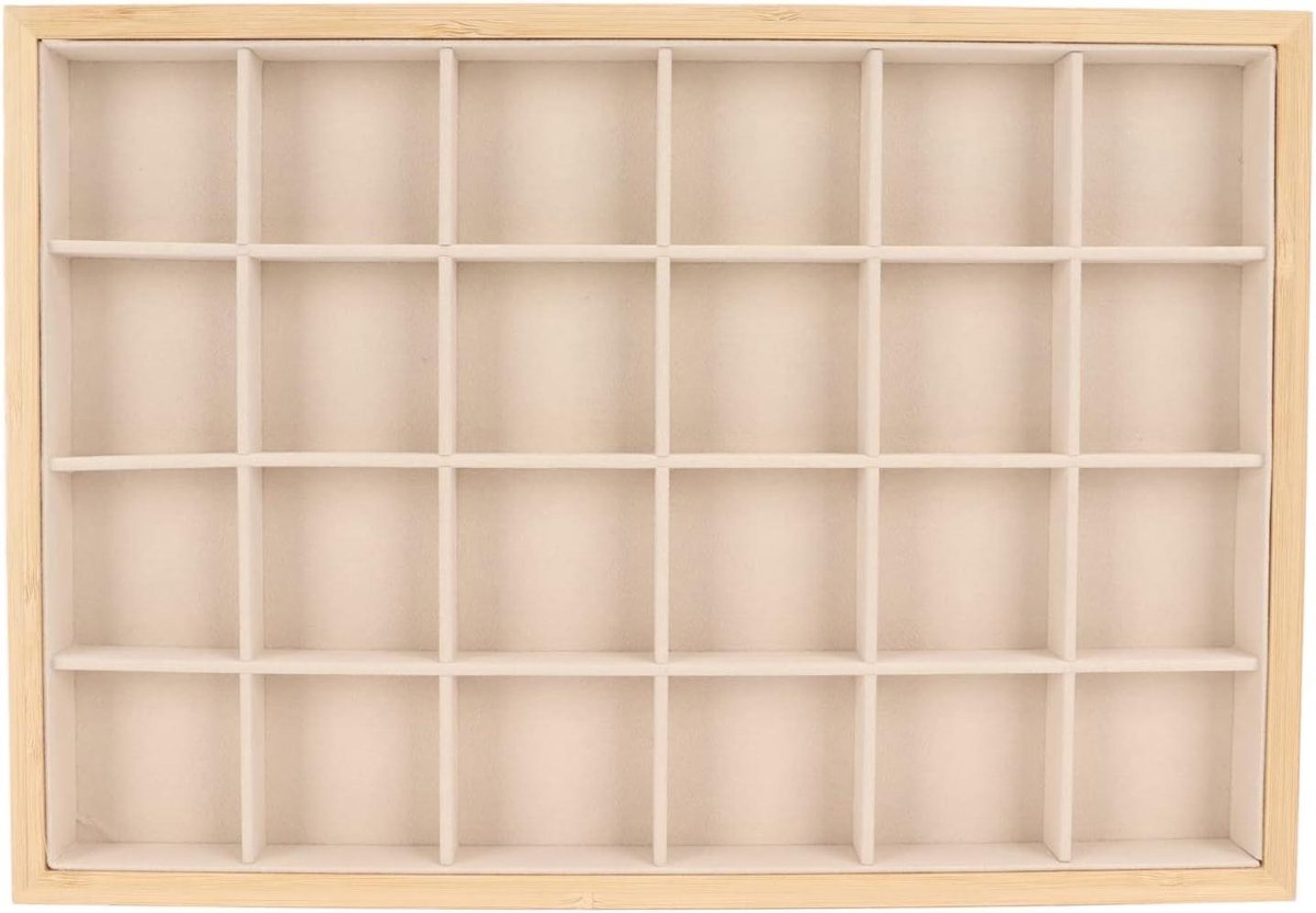 Allecto Plus - Sieradenlade met 24 roosters voor ringen en horloges (Beige) - Krasbestendig - Ideaal voor sieradenopslag