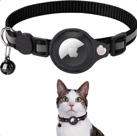 Foto: Veilige kattenhalsband met airtag zwart apple reflecterend veiligheidssluiting blauw alleen houder geen airtag ingebgrepen