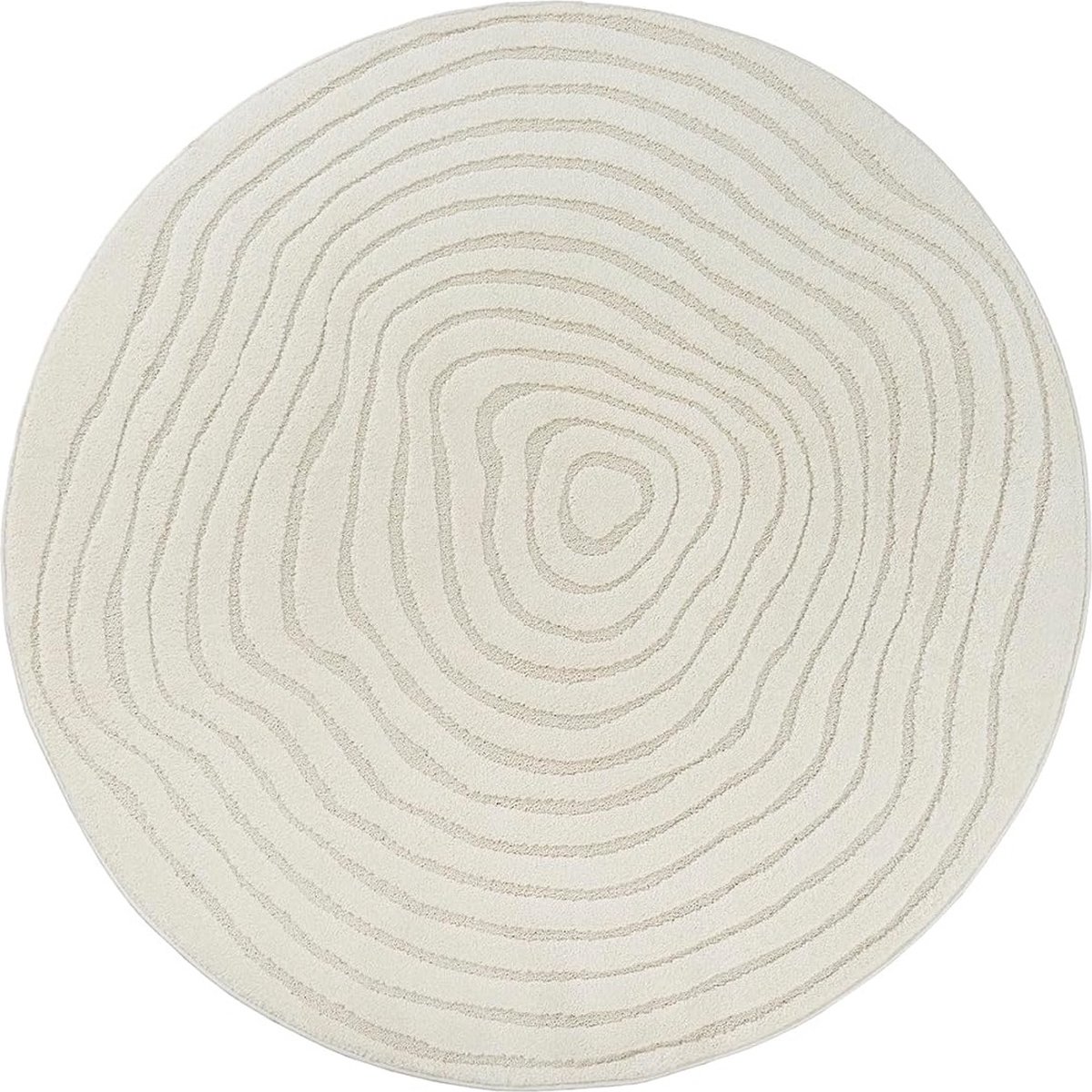 Rond Vloerkleed Elio – Japandi, Laagpolig met 3D-Effect in Crème-Ø 160 cm