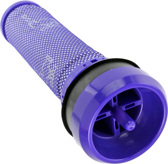 Filtre d'aspirateur Dyson violet avec un motif en grille pointillée, allongé.