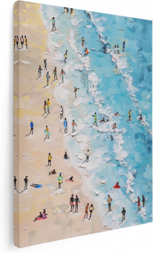 Artaza Canvas Schilderij Kunstwerk van Mensen op een Strand - 60x80 - Muurdecoratie - Foto Op Canvas - Canvas Print