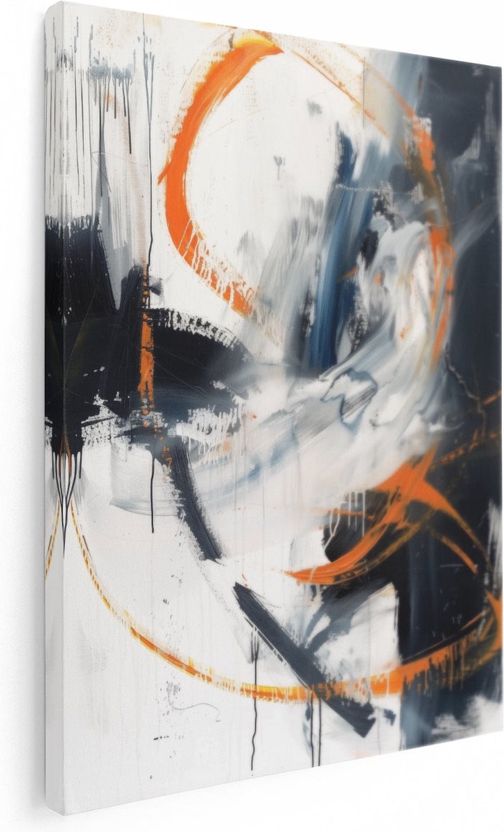 Artaza Canvas Schilderij Abstract Oranje en Zwarte Verf - 60x80 cm - Wanddecoratie Woonkamer - Schilderijen - Muurdecoratie