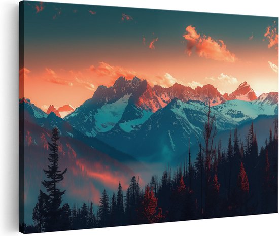 Artaza Canvas Schilderij Bergketen bij Zonsondergang - 60x40 - Wanddecoratie - Foto Op Canvas - Canvas Print