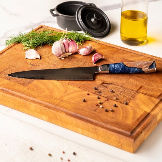 Shinrai Japan - Couteau de Chef Japonais - 20 cm - Couteau Damas - Epoxy Saphir - Coffret de luxe inclus