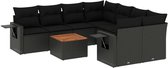 vidaXL - 9-delige - Loungeset - met - kussens - poly - rattan - zwart