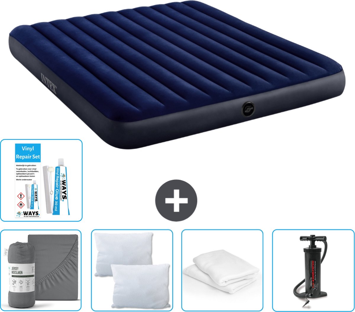 Intex Luchtbed - 2-Persoons - 183 x 203 x 25 cm - Blauw - Inclusief Accessoires CB9