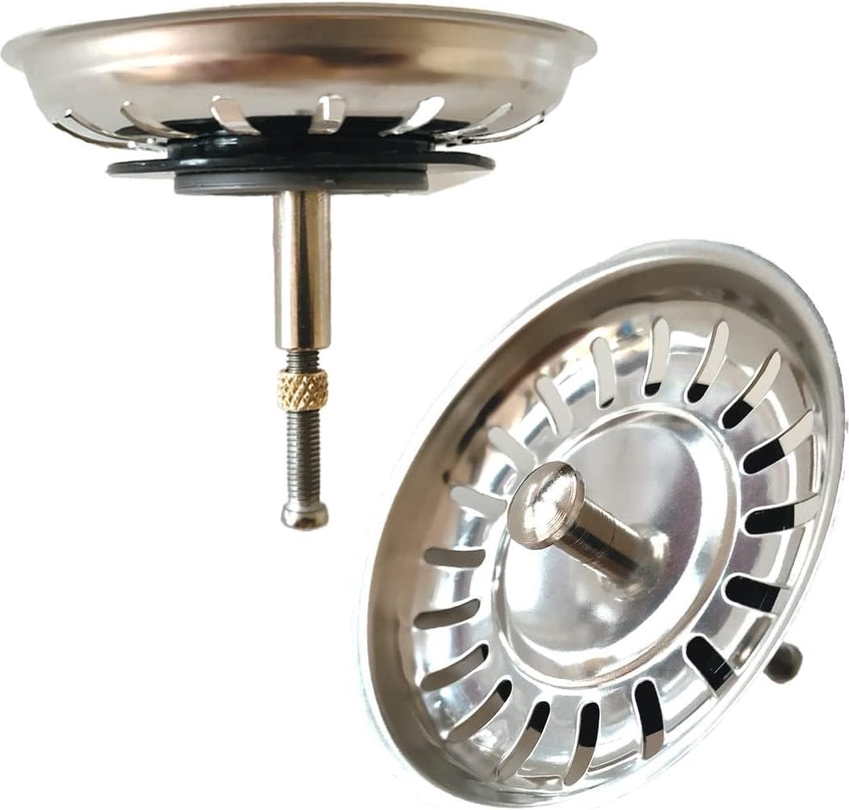 GRANMASTER sifon keukenspoelbak automatische 2-kamer ruimtebesparende sifon met overloop afvoergarnituur voor gootsteen Made in Italy aansluiting onderkant: 1 1/2 zeefmand excentrisch ventiel 3 1/2