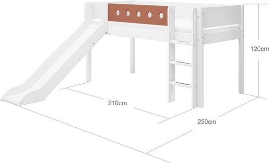 Zravenna Hoogslaper 140 x 200 cm, huisbed met glijbaan, stapelbed met trap, kinderbed voor 2 kinderen, huisvorm, wit (wit, 140 x 200 cm