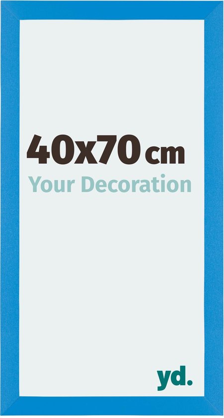 Cadre photo bleu vif de 40x70 cm avec le texte 'Your Decoration'.