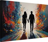 Décoration murale se tenant la main dans un monde de couleurs - Portrait de couple - Peintures toile Personnes - Tableau moderne - Tableaux sur toile salon - Art 70x50 cm